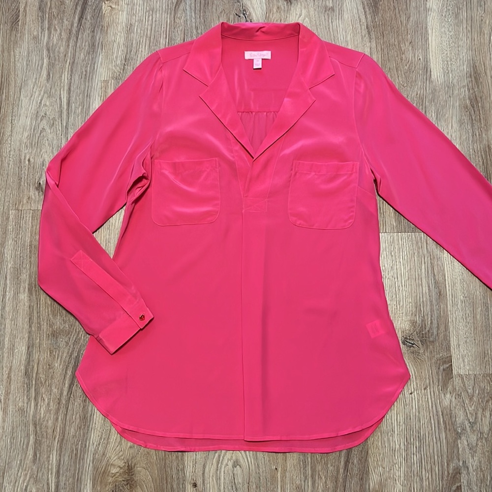 Lilly Pulitzer Orchid Pink Boston Style Silk Blouse